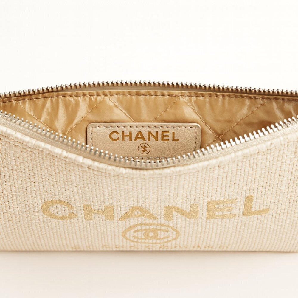 Chanel 31 Rue Cambon Canvas Pouch — Beige / Gold Logo - Picture 4 of 8